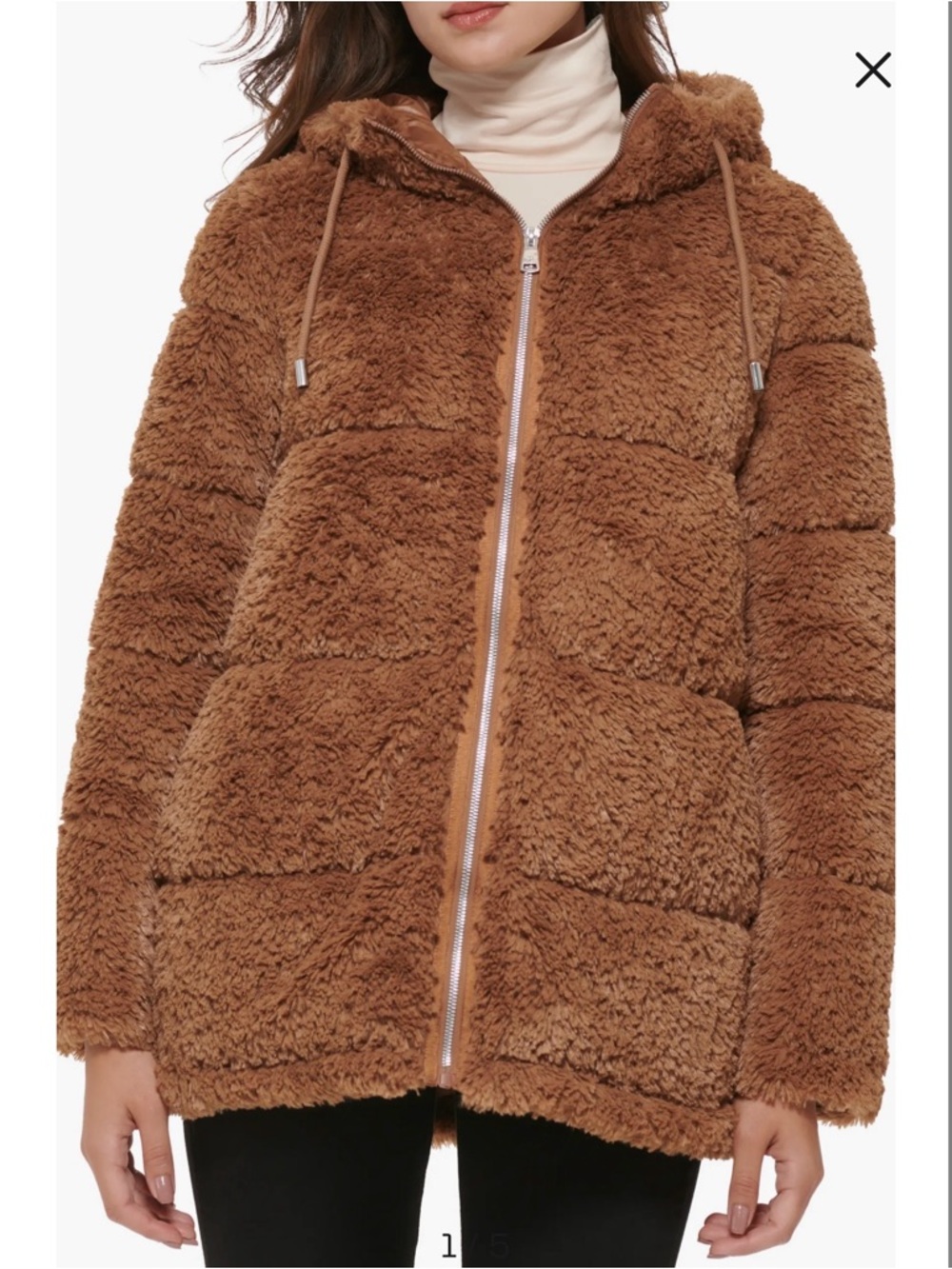 Kenneth Cole  Faux Shearling Zip Hoodie - Brown